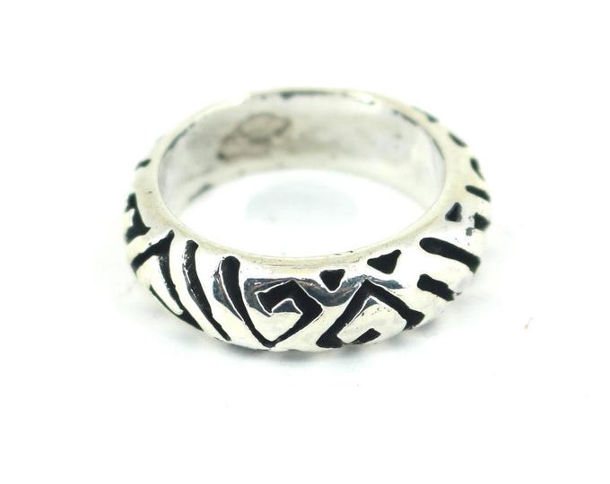 Vintage Handmade Textured Tribal Patterned Stackable Design Band Ring 925 Sterling RG 4566