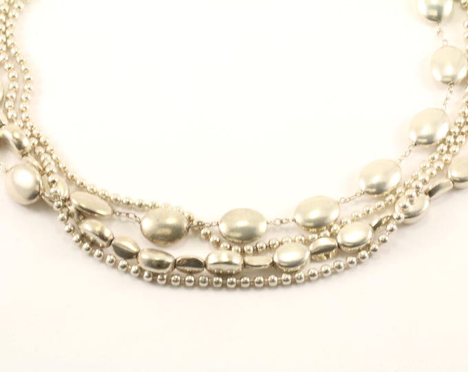 Vintage Beautiful 4 Four Rows Beaded Beads Design Necklace 925 Sterling Silver NC 850