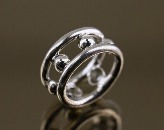 Vintage Size 5.75 Round Circles Bubbles Beads Beaded Design Band Ring 925 Sterling Silver RG 3560