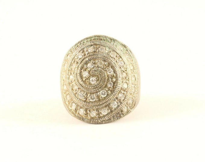 Vintage Large Round Crystals Scroll Design Ring 925 Sterling Silver RG 3840