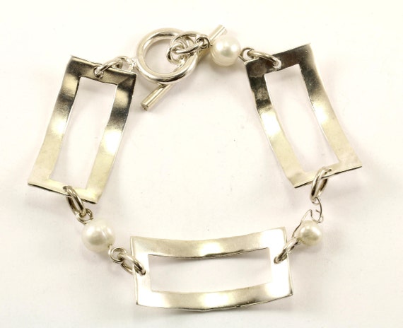 Vintage Hematite Design Link Bracelet 925 Sterlin… - image 2