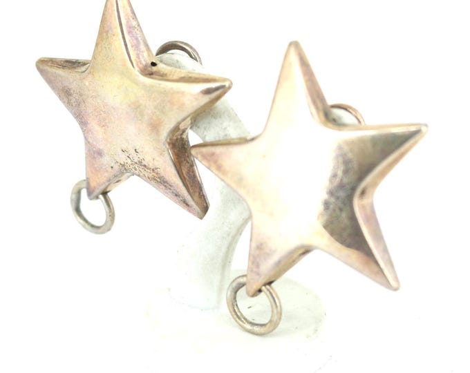 Vintage Large Star Design Clip On Earrings 925 Sterling Silver ER 1469