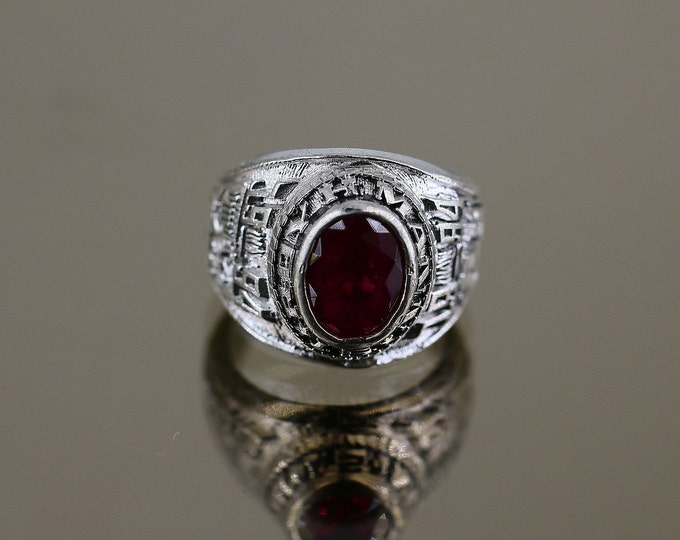 Vintage 1994 Pink Crystal Roy H Mann 15 School Design Class Ring 925 Sterling Size 5.75 RG 2505N