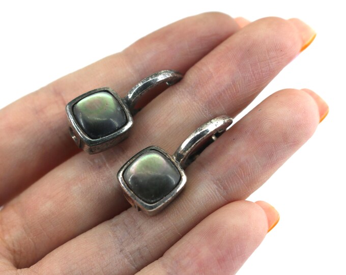 Vintage Women's Elle Wit Stone Natural Mother Of Pearl Stud Earrings Sterling Silver ER 1413