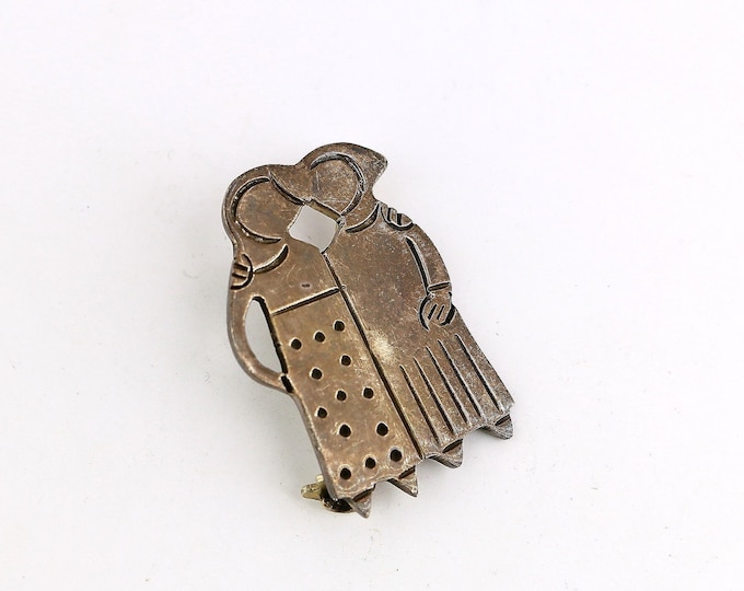 Vintage Beautiful Sisters Mother Daughter Design Pin/Brooch 925 Sterling BB 1808