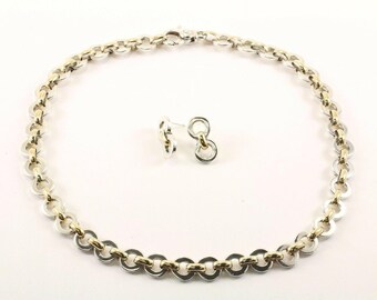 Vintage Two Tone Round Link Set Of Earrings And Necklace Sterling 925 Silver Nc 1083