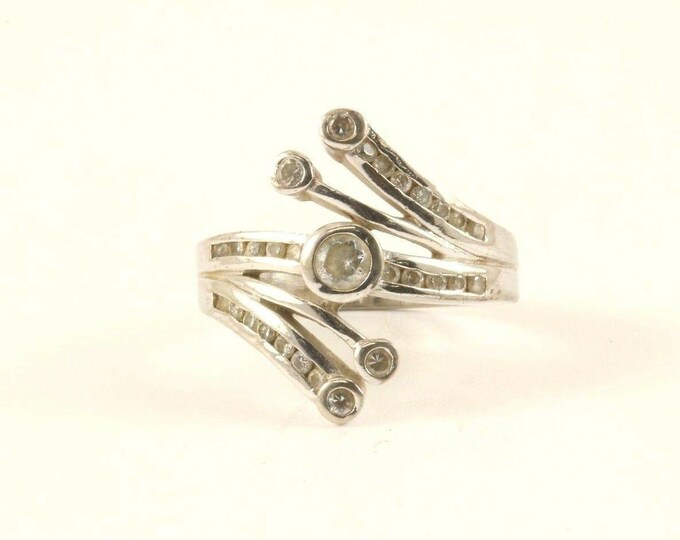 Vintage Shiny Crystals Free Form Design Ring 925 Sterling Silver RG 3792
