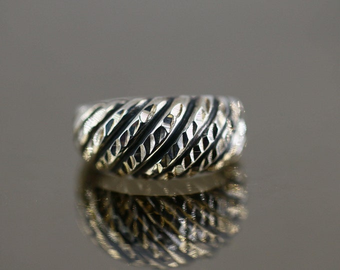 Vintage Size 9 Diamond Cut Fluted Dome Ring 925 Sterling Rg 1333