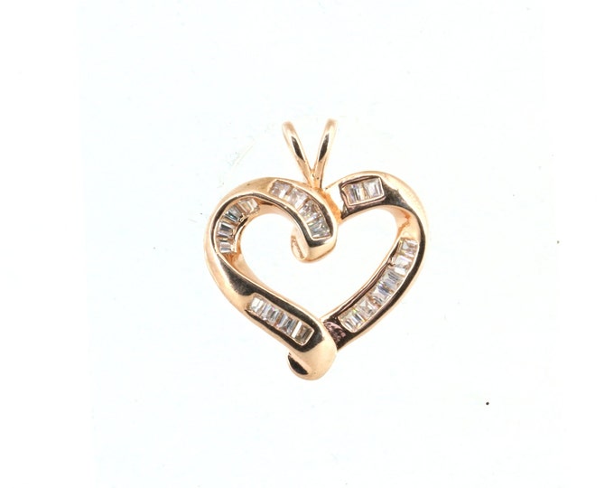 Shiny Heart Shape CZ Rose Gold Plated Design Pendant 925 Sterling PD 2793