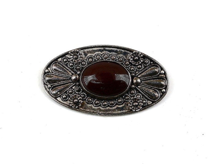 Vintage Osmani Antique Floral Beaded Red Carnell Stone Design Brooch Sterling Silver 925 BB 1917A