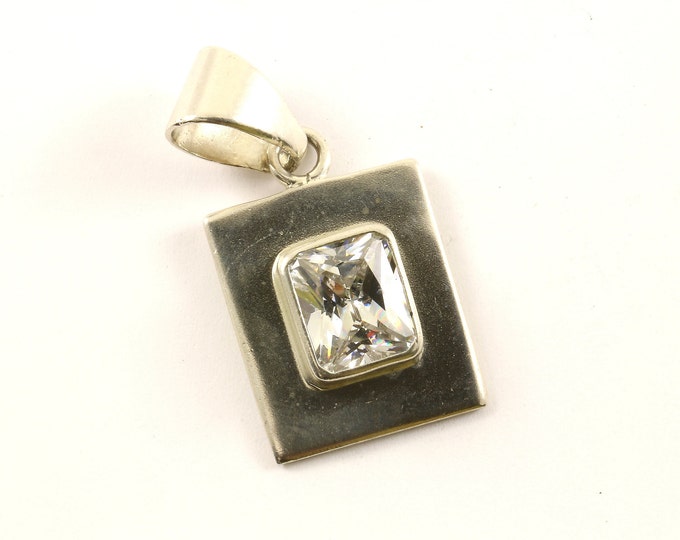 Vintage Sparkling Rectangle Crystal CZ Bar Design Pendant 925 Sterling  PD 2046