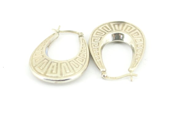 Orecchini A Cerchio Vintage Creolo Azteco Con Motivo Chiave Greca Vintage In Argento Sterling 925 ER 1782 - Italia - Foto 2