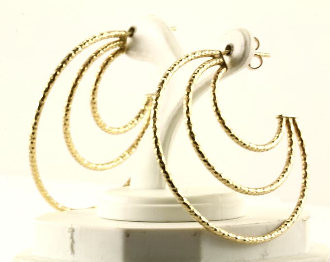 Vintage Textured Design Hoop Earrings 925 Sterling Silver ER 964
