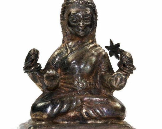 Antique Buddhism God Vishnu Four Arms Hindu Miniature 925 Sterling Silver Fw 10 (2)