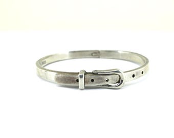 Vintage Mexico Thin Belt Buckle Bangle Bracelet 925 Sterling