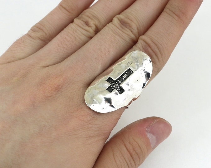 Vintage Size 7 Israel Lirm Cross Ring 925 Sterling RG 4501