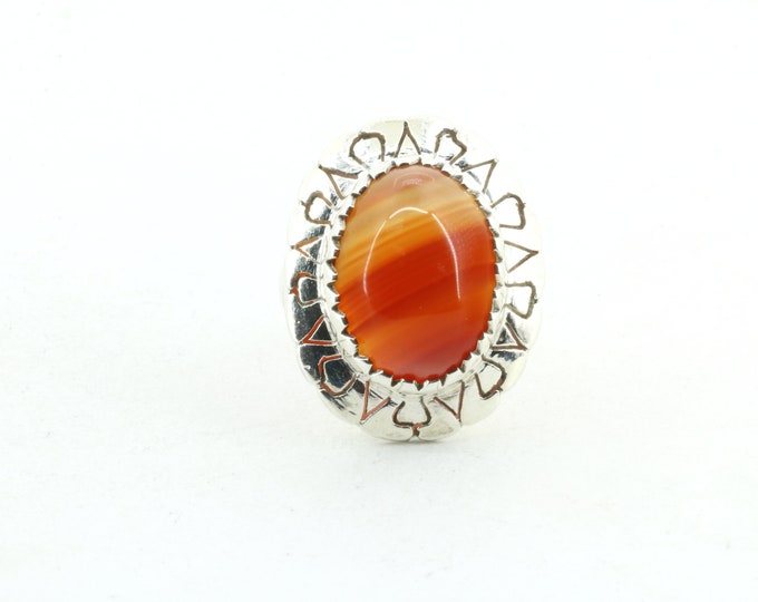 Vintage Size 6.5 Cornelian Gemstone  Ring 925 Sterling Silver RG 2278
