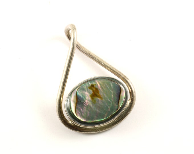 Vintage Beautiful Oval Abalone Shell Design Pendant 925 Sterling  PD 303