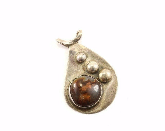 Vintage Large Brown Jasper Pendant 925 Sterling Pd 1612(401734525071)