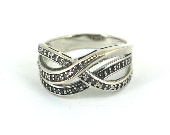 Vintage Size 7 X Crossover Signed DBJ Inlaid Diamond Cocktail Design Ring 925 Sterling RG 4650