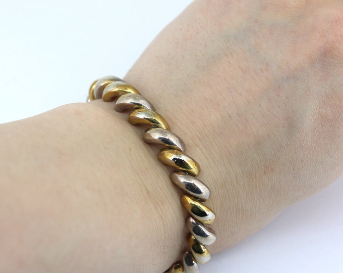 Vintage Two Tone San Marco Macaroni Design Bracelet Sterling Silver 925 Bracelet  BR 2831