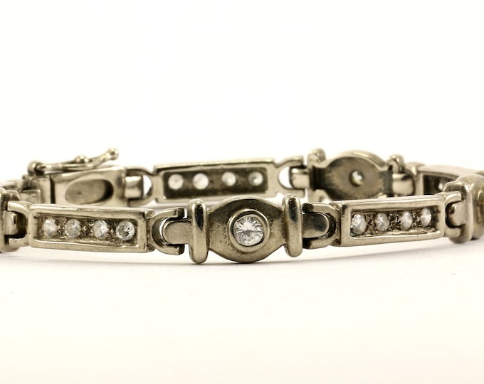 Vintage CZ Inlay Link Bracelet 925 Sterling BR 2178