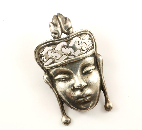 Vintage Indian God Goddess Face Design Pin/Brooch… - image 1
