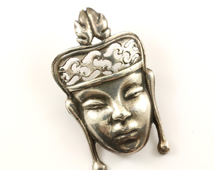 Vintage Indian God Goddess Face Design Pin/Brooch 925 Sterling BB 1220