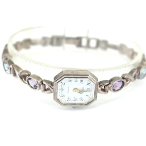 Vintage Elegante Geneve Quartz XO Multi Color CZ Armbanduhr Sterling OT 163