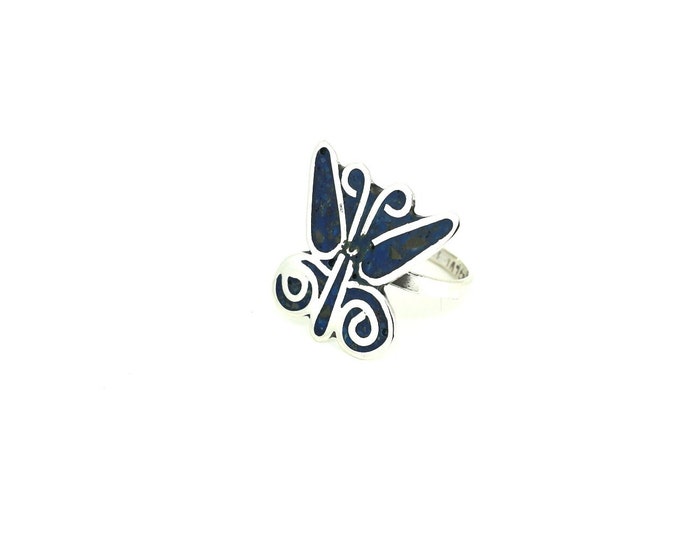 Vintage Size 6.75 Mexico Tiny Blue Lapis Butterfly Ring RG 448