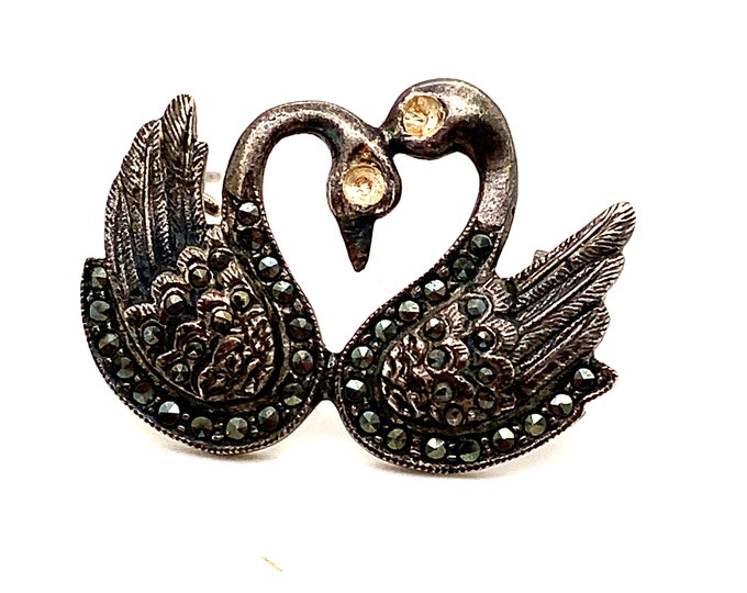 Vintage Brooch | Marcasite Stones Design Brooch | Swan Design Brooch | Cut Design Brooch | Silver 925 Sterling Brooch | BB 1706M