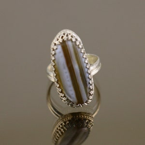 Vintage maat 8 Zeldzame Lace Agaat Royal Abstract Design Ring 925 Sterling Zilver RG 1369E