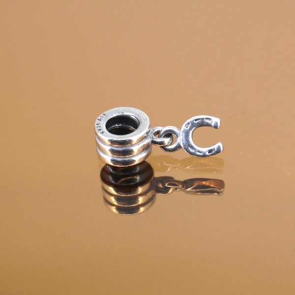Abalorio vintage Pandora con forma de herradura de la suerte en forma de bloque para pulsera europea en plata de ley CH 9A