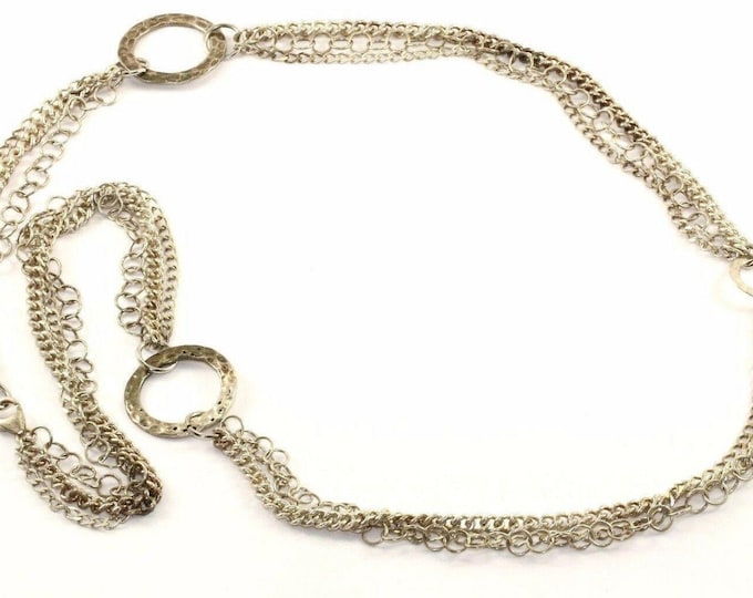 Vintage 26 Inch Triple Style Chain Hammered Circles Necklace 925 Sterling Nc 747(401744748264)
