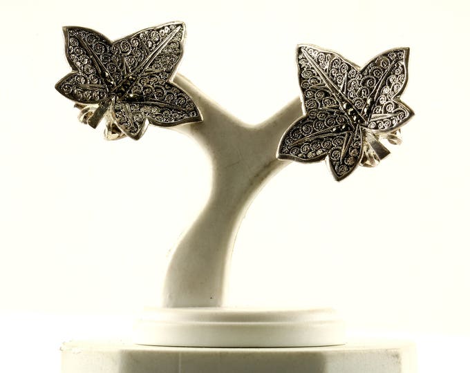 Vintage Leave Design Clip On Earrings 925 Sterling Silver ER 1000