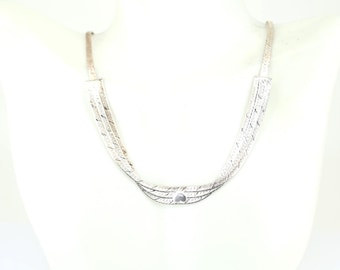 Vintage 18Inch Flat Italy Shiny Herringbone Heart Chain Design Necklace 925 Sterling Silver NC 2046