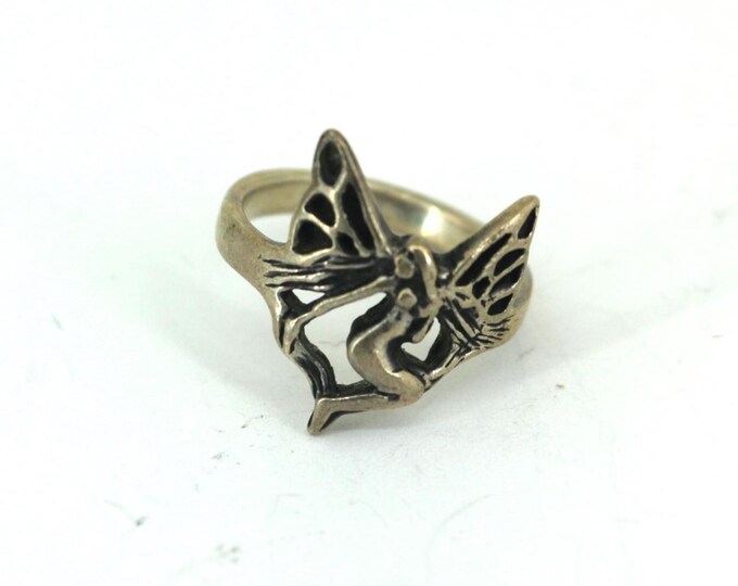 Vintage Size 6 1/2 US Fairy Design Cocktail Ring 925 Sterling RG 3612