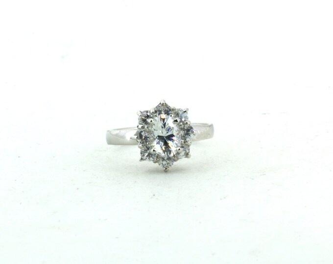 Vintage Size 6 White Flower CZ Crystals Design Engagement Ring 925 Sterling Silver RG 1862