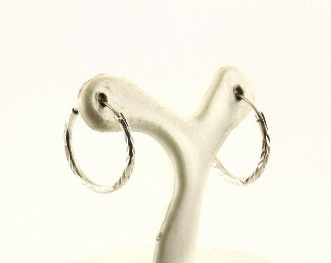 Vintage Thin Diamond Cut Design Hoop Huggie Earrings 925 Sterling Er 1268