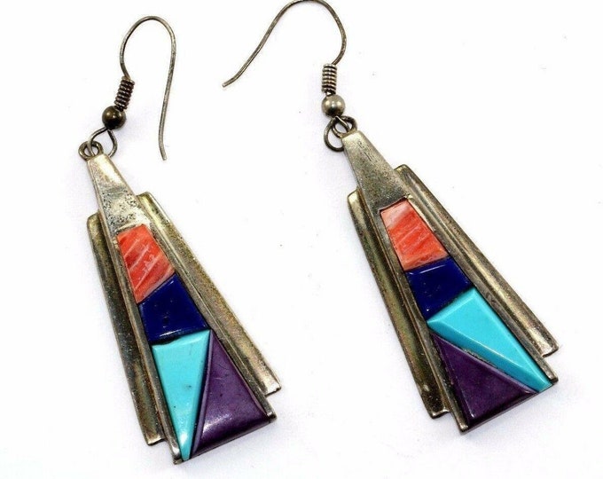 Angeline Miller Navajo Pyramid Multi-stone Zuni Earrings 925 Sterling Er 617