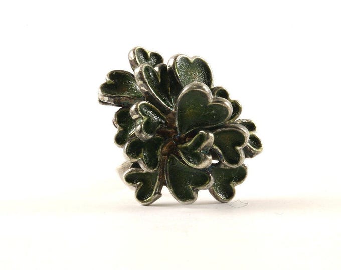 Vintage Green Enamel Hearts Bouquet Design Ring 925 Sterling RG 3714
