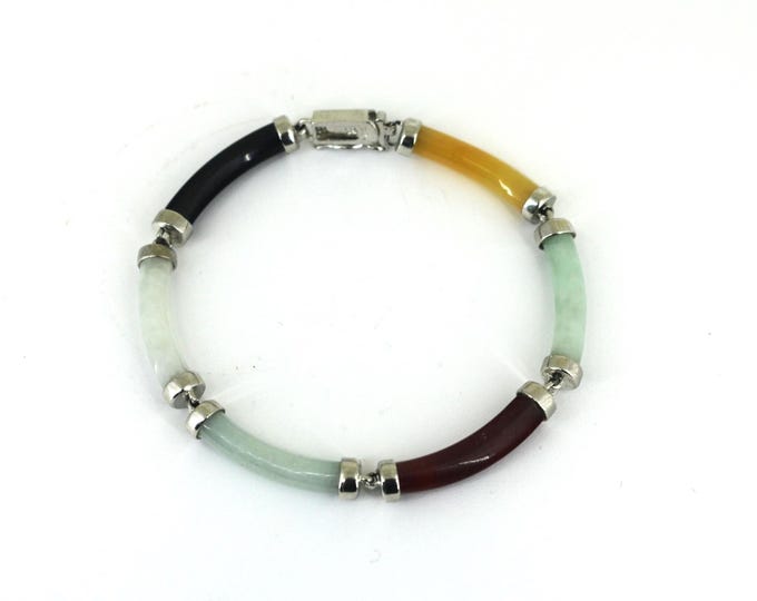 Vintage DBJ Multicolor Jade Bracelet 925 Sterling BR 241