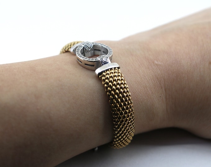 Size 7 In Diamond Ring Accent Mesh Bracelet in Vermeil and Sterling Silver BR 481