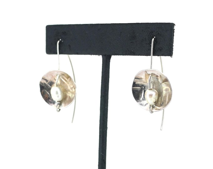 Vintage Beautiful Freshwater Pearl Star Design Drop Dangle Earrings 925 Sterling ER 1054