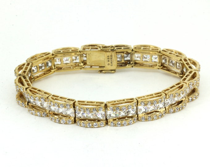 Vintage 14K Gold Plated Link Tennis Bracelet 925 Silver Br 99