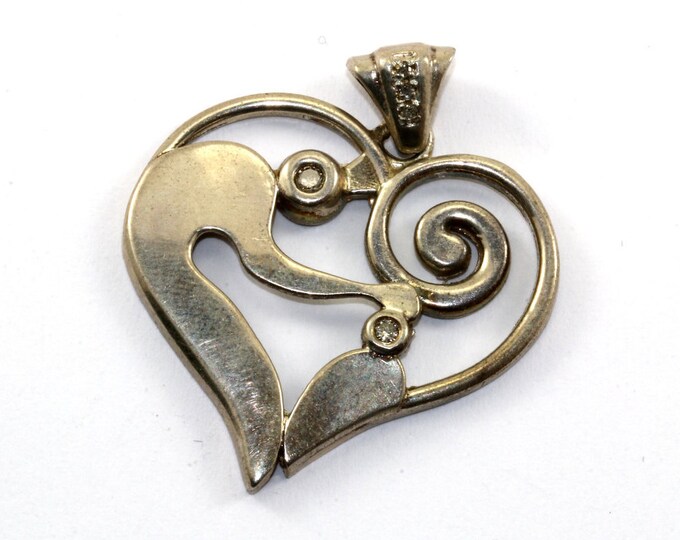 Vintage Heart Shape Mother & Child CZ Inlay Pendant 925 Sterling Silver PD 534