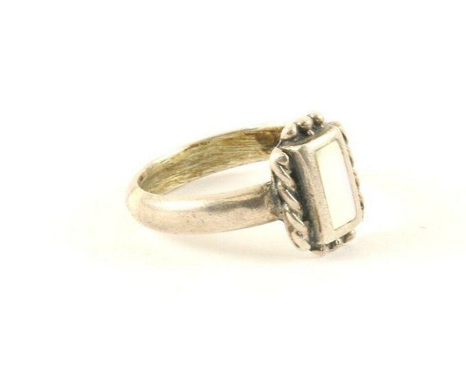 Vintage Silver Mother Of Pearl Mirror Design Ring 925 Sterling RG 3947