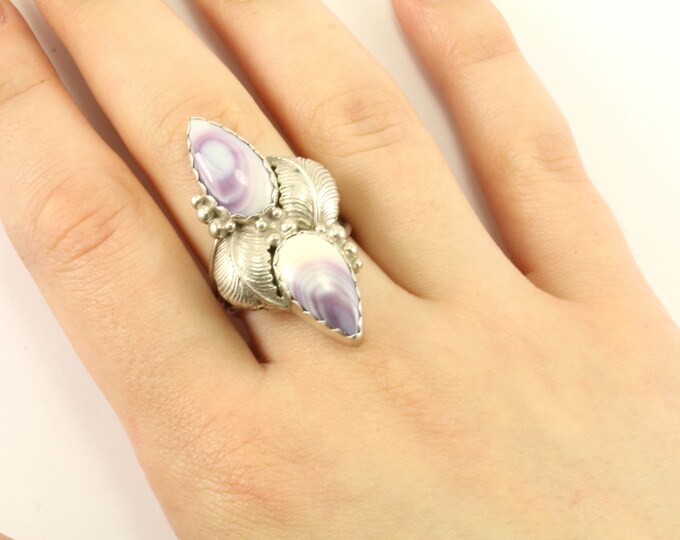 Vintage Size 8.75 Large Navajo Blue Lace Agate Design Cocktail Ring 925 Sterling Silver RG 2383