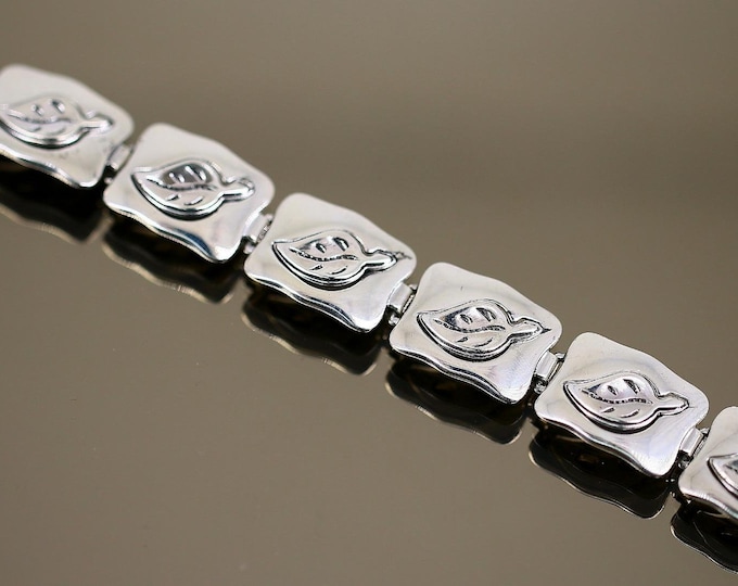 Vintage Leaf Design Rectangle Bars Link Bracelet Sterling Br 432