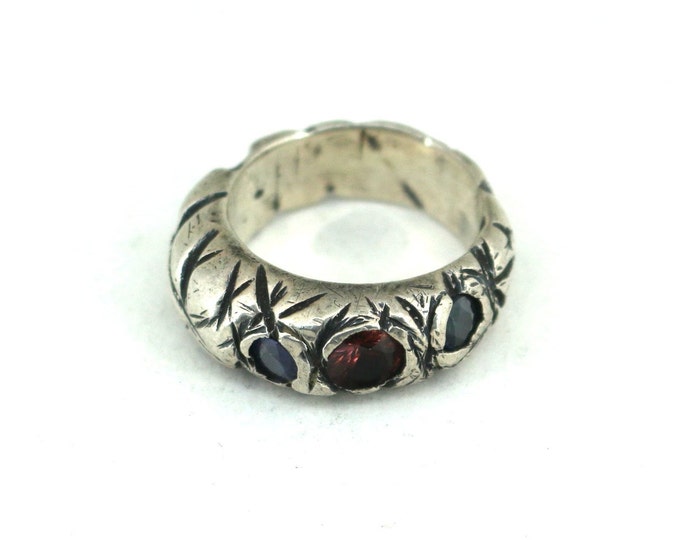 Size 10 Three CZ Heavy Band Ring  925 Sterling Silver RG 413